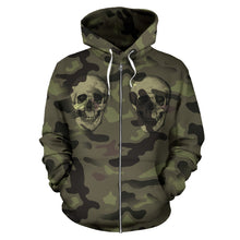 Load image into Gallery viewer, Camo Skull All Over Print Zip Up Hoodie for Lovers of Skulls and Camouflage