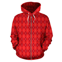 Load image into Gallery viewer, Red Argyle All Over Zip Up Hoodie