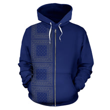 Load image into Gallery viewer, Lineup Blue and Gray Bandana Zip Hoodie