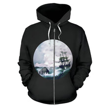 Load image into Gallery viewer, Ship and Waves Print Zip-Up Hoodie