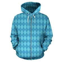Load image into Gallery viewer, Blue Argyle All Over Zip Up Hoodie
