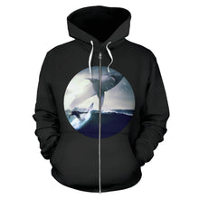 Load image into Gallery viewer, Surfer and Shark Print Zip-Up Hoodie