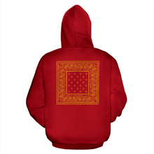 Load image into Gallery viewer, Back Print Red and Gold Bandana Zip Hoodie