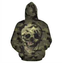 Load image into Gallery viewer, Camo Skull All Over Print Zip Up Hoodie for Lovers of Skulls and Camouflage