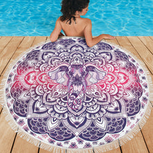 Load image into Gallery viewer, Lucky Purple Elephant Mandala Roundie Beach Blanket