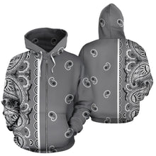 Load image into Gallery viewer, Asymmetrical Gray Bandana Zip Hoodie