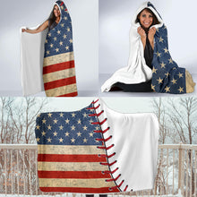 Load image into Gallery viewer, American Flag Baseball Stitch Hooded Blanket
