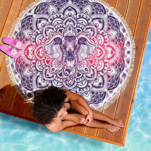 Load image into Gallery viewer, Lucky Purple Elephant Mandala Roundie Beach Blanket