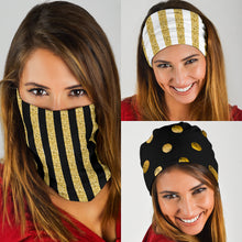 Load image into Gallery viewer, Luxury Stripes & Dots Gold Collection of Bandana 3-Pack
