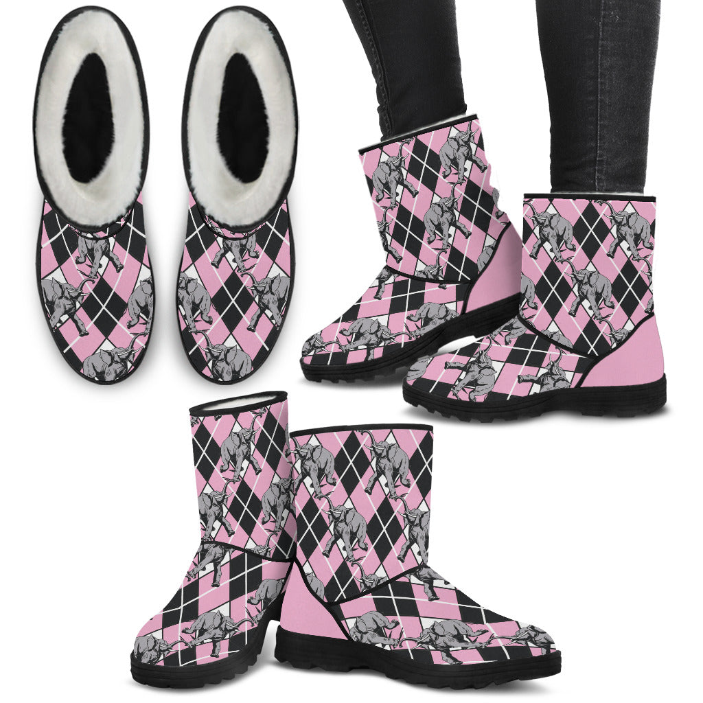Elephant Argyle Faux Fur Boots