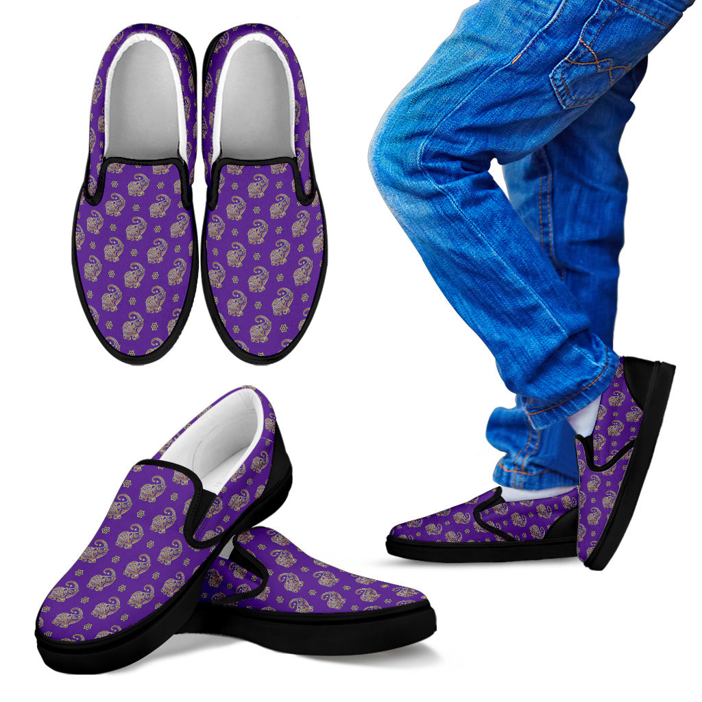 Lucky Purple Elephant Kid's Slip Ons