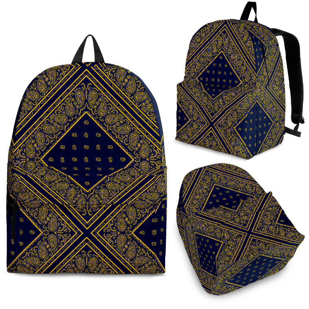 Navy Blue and Gold Bandana Diamond Backpack
