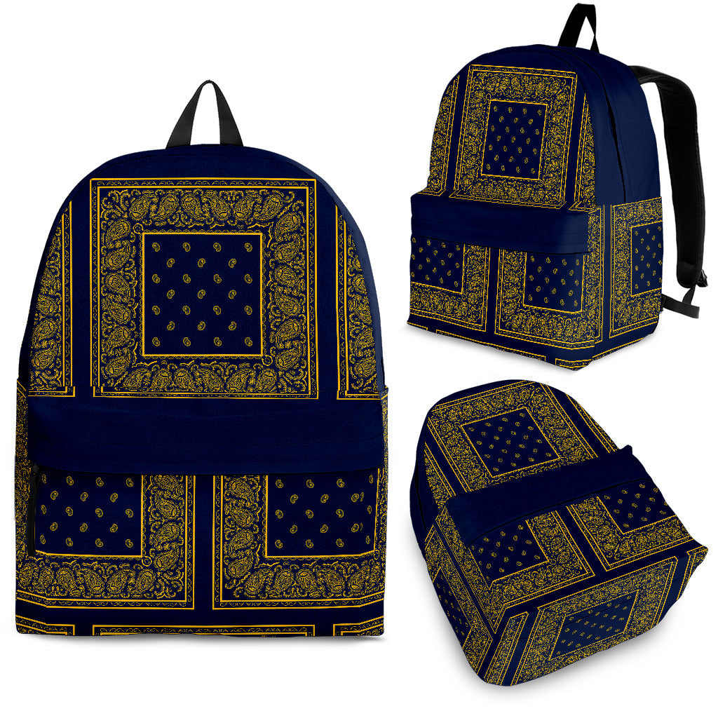 Navy Blue and Gold Bandana Color Patch Backpack