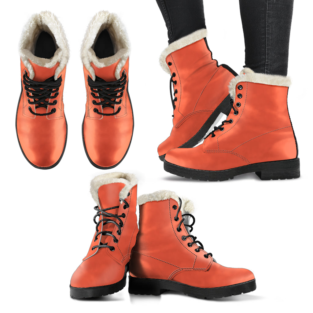 Bright Red Faux Fur Leather Boots