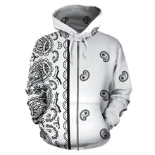 Load image into Gallery viewer, White Bandana Asymmetrical Zip Hoodie
