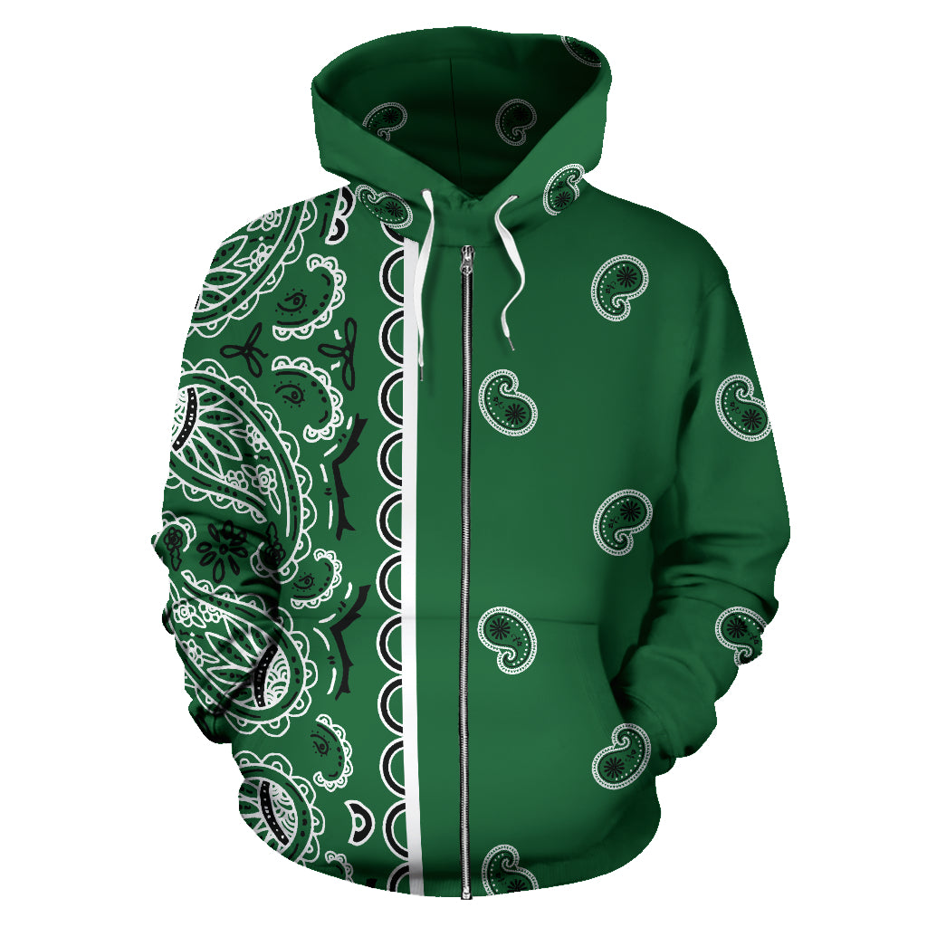 Classic Green Bandana Asymmetrical Zip Hoodie