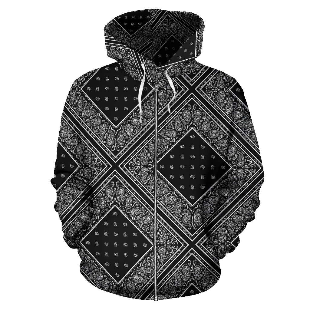 Black Bandana Patch Zip Up Hoodie