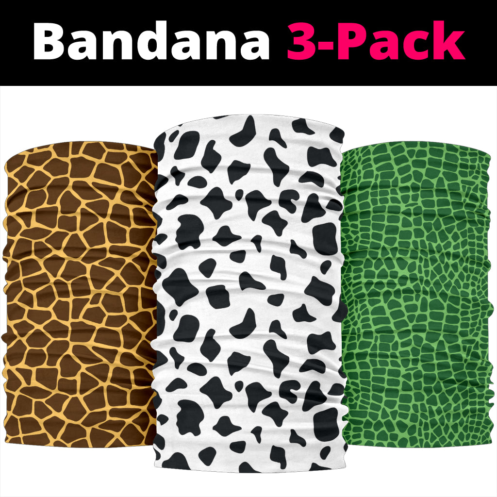 Animal Print Pop Art (Cow, Croc, Giraffe) - Bandana 3 Pack