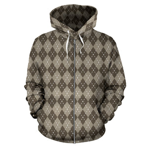 Chocolate Argyle All Over Zip Up Hoodie