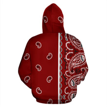 Load image into Gallery viewer, Maroon Red Bandana Asymmetrical Zip Hoodie
