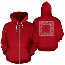 Load image into Gallery viewer, Back Print Classic Red Bandana Zip Hoodie
