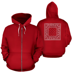 Back Print Classic Red Bandana Zip Hoodie