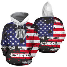 Load image into Gallery viewer, American Flag and Tags Zip-Up Hoodie
