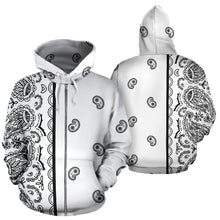 Load image into Gallery viewer, White Bandana Asymmetrical Zip Hoodie

