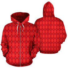 Load image into Gallery viewer, Red Argyle All Over Zip Up Hoodie
