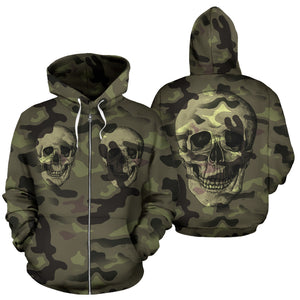 Camo Skull All Over Print Zip Up Hoodie for Lovers of Skulls and Camouflage