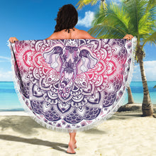 Load image into Gallery viewer, Lucky Purple Elephant Mandala Roundie Beach Blanket
