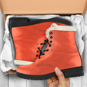 Bright Red Faux Fur Leather Boots